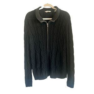 Vintage French Laundry Cardigan Womens Large Black Sweater Full Zip Cable Knit